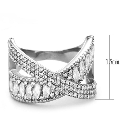 DA361 - High polished (no plating) Stainless Steel Ring with AAA Grade CZ in Clear