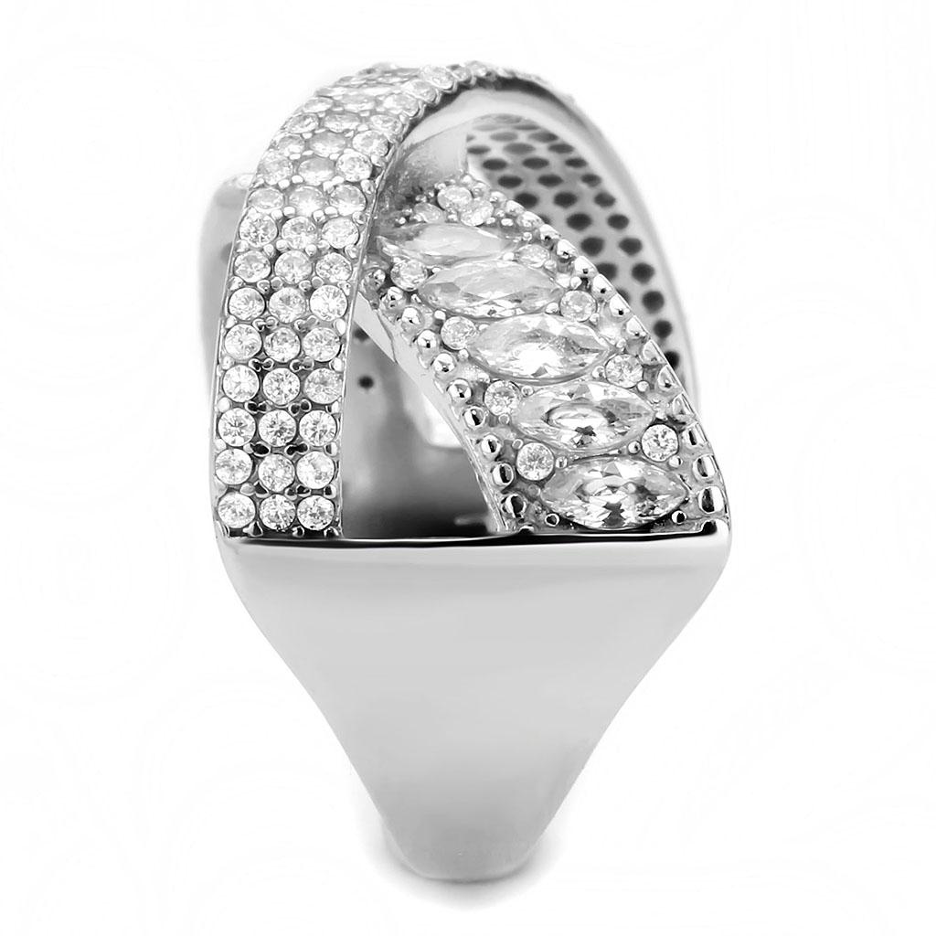 DA361 - High polished (no plating) Stainless Steel Ring with AAA Grade CZ in Clear