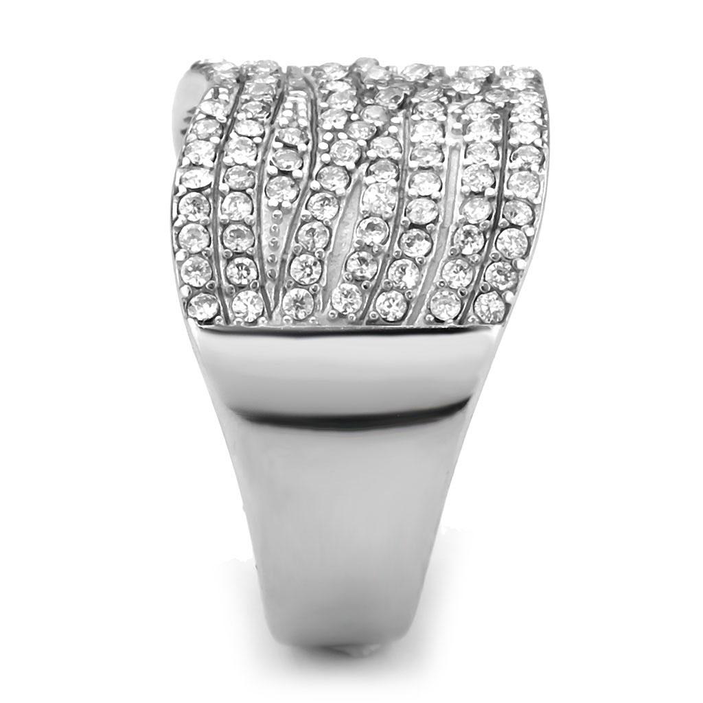 DA362 - High polished (no plating) Stainless Steel Ring with AAA Grade CZ in Clear