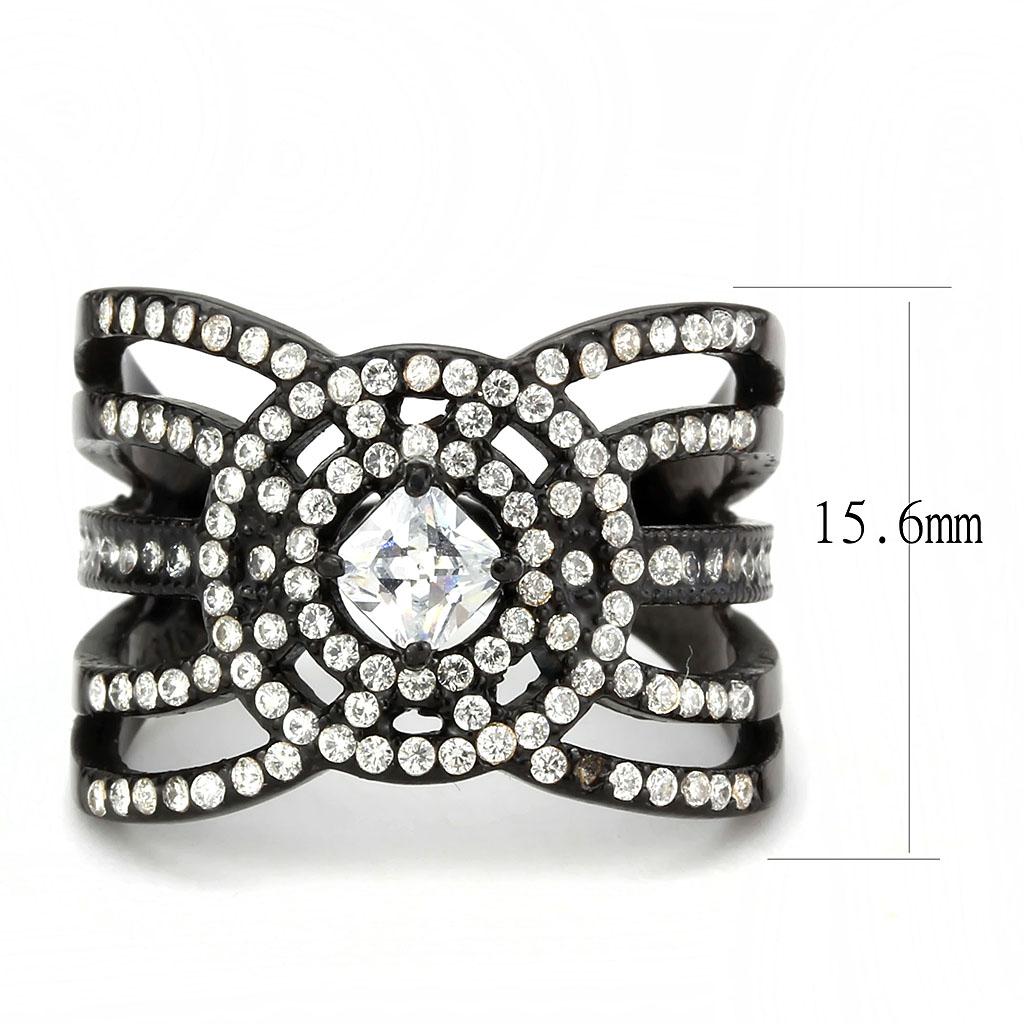 DA363 - IP Black(Ion Plating) Stainless Steel Ring with AAA Grade CZ in Clear