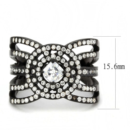 DA363 - IP Black(Ion Plating) Stainless Steel Ring with AAA Grade CZ in Clear