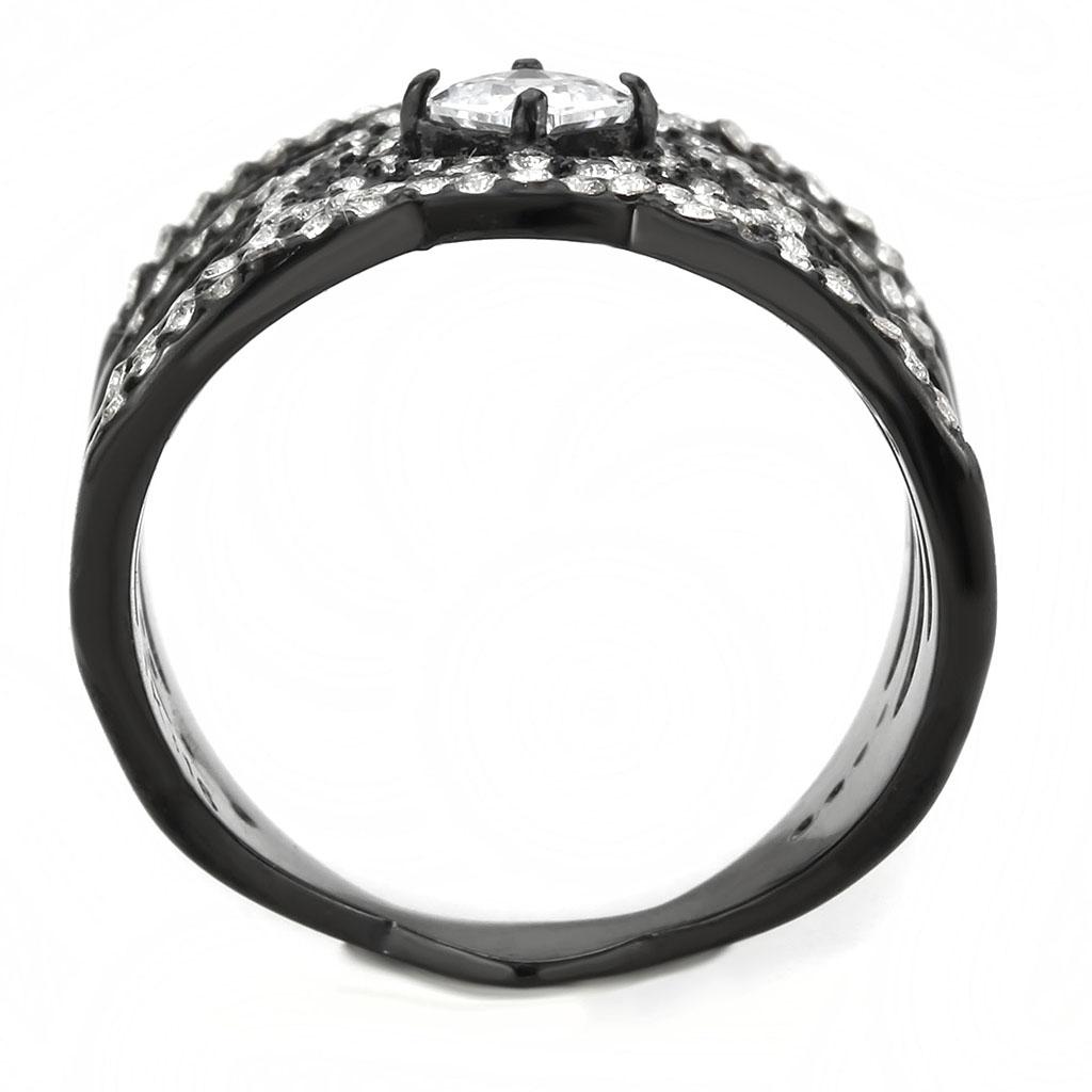 DA363 - IP Black(Ion Plating) Stainless Steel Ring with AAA Grade CZ in Clear