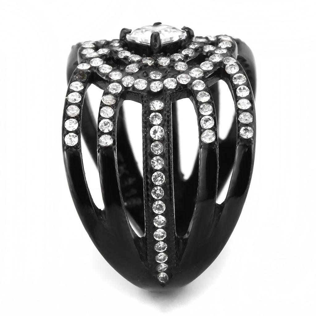 DA363 - IP Black(Ion Plating) Stainless Steel Ring with AAA Grade CZ in Clear