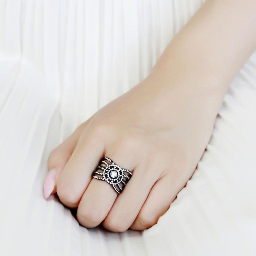 DA363 - IP Black(Ion Plating) Stainless Steel Ring with AAA Grade CZ in Clear