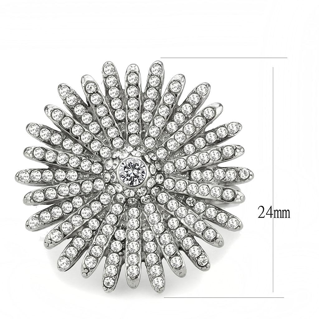 DA364 - High polished (no plating) Stainless Steel Ring with AAA Grade CZ in Clear