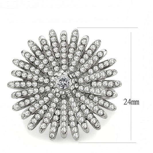 DA364 - High polished (no plating) Stainless Steel Ring with AAA Grade CZ in Clear