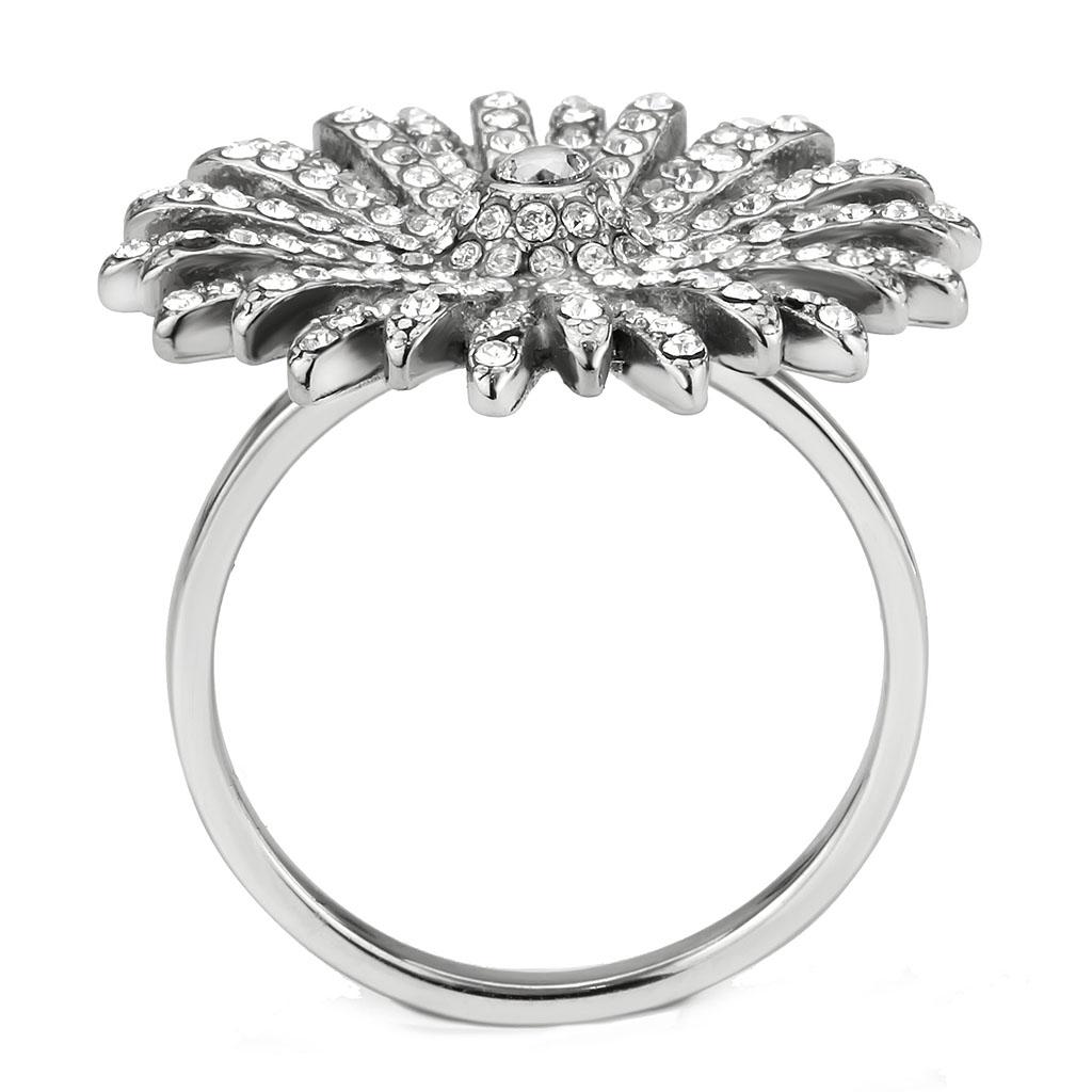 DA364 - High polished (no plating) Stainless Steel Ring with AAA Grade CZ in Clear