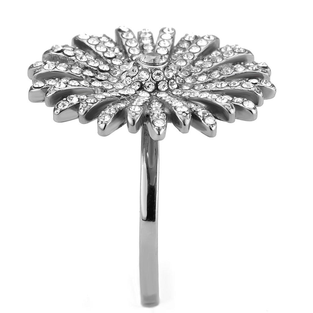 DA364 - High polished (no plating) Stainless Steel Ring with AAA Grade CZ in Clear