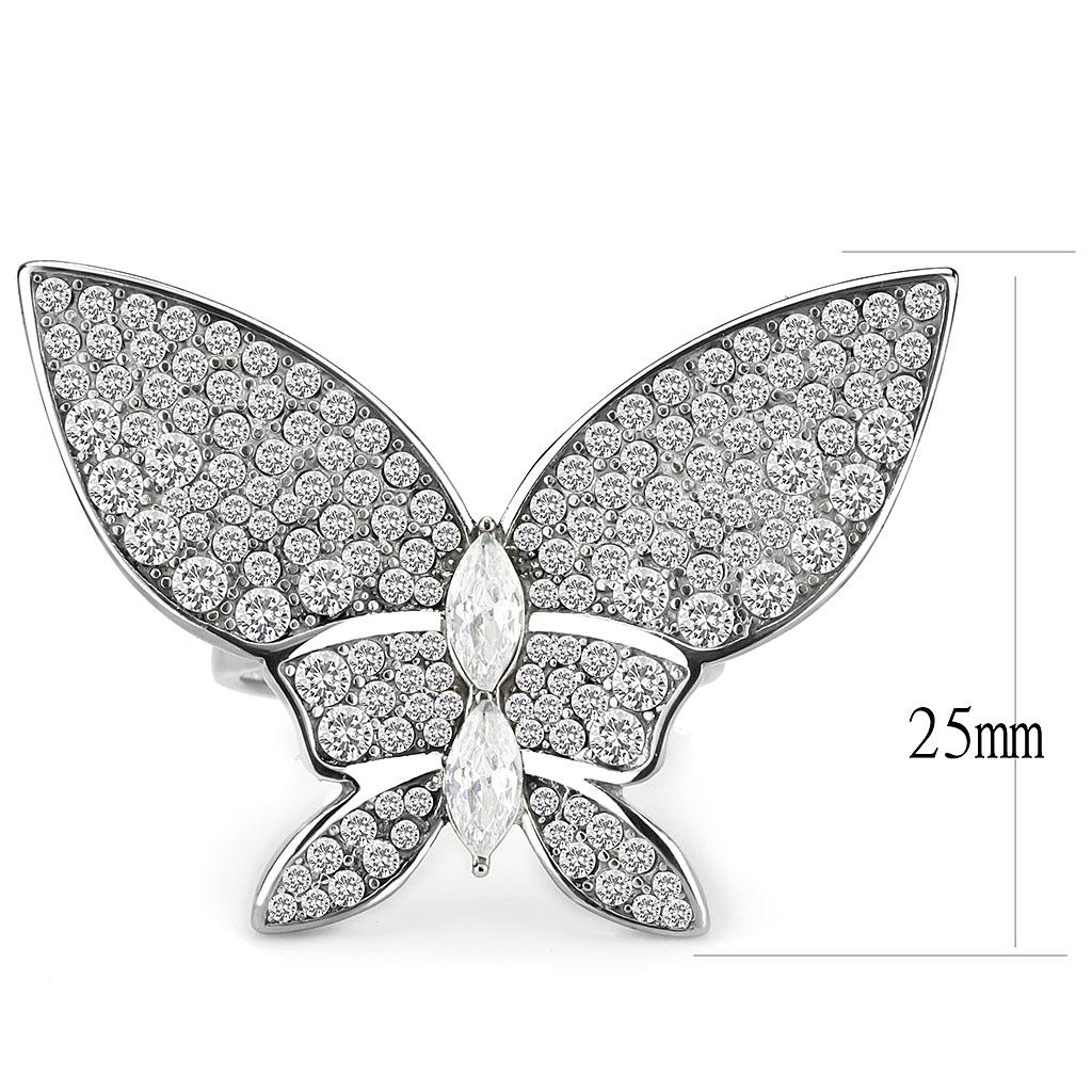 DA365 - High polished (no plating) Stainless Steel Ring with AAA Grade CZ in Clear