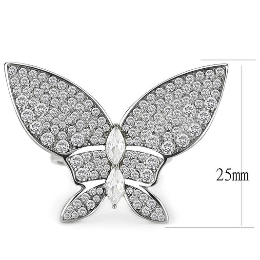 DA365 - High polished (no plating) Stainless Steel Ring with AAA Grade CZ in Clear