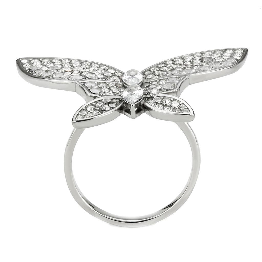 DA365 - High polished (no plating) Stainless Steel Ring with AAA Grade CZ in Clear