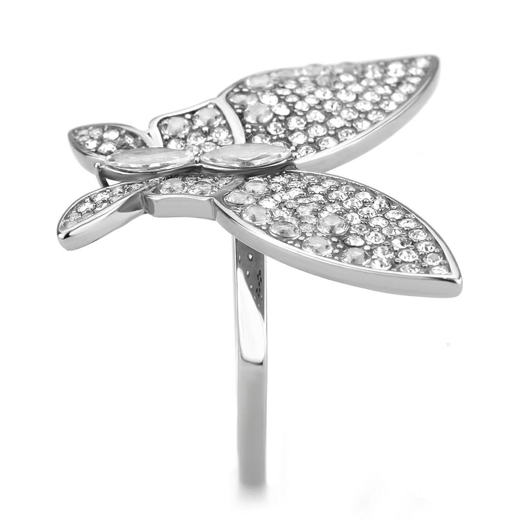 DA365 - High polished (no plating) Stainless Steel Ring with AAA Grade CZ in Clear