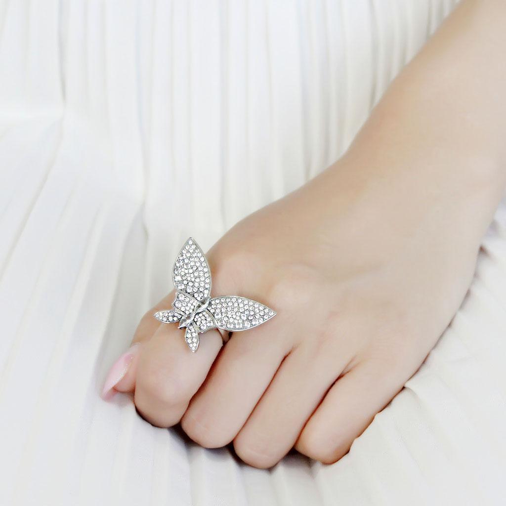 DA365 - High polished (no plating) Stainless Steel Ring with AAA Grade CZ in Clear