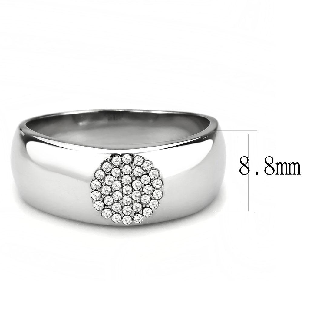DA367 - High polished (no plating) Stainless Steel Ring with AAA Grade CZ in Clear