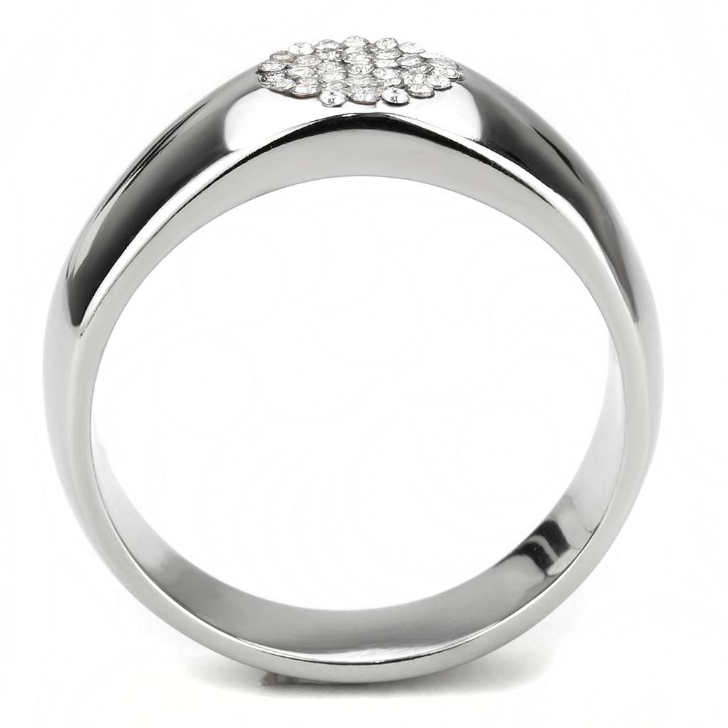 DA367 - High polished (no plating) Stainless Steel Ring with AAA Grade CZ in Clear