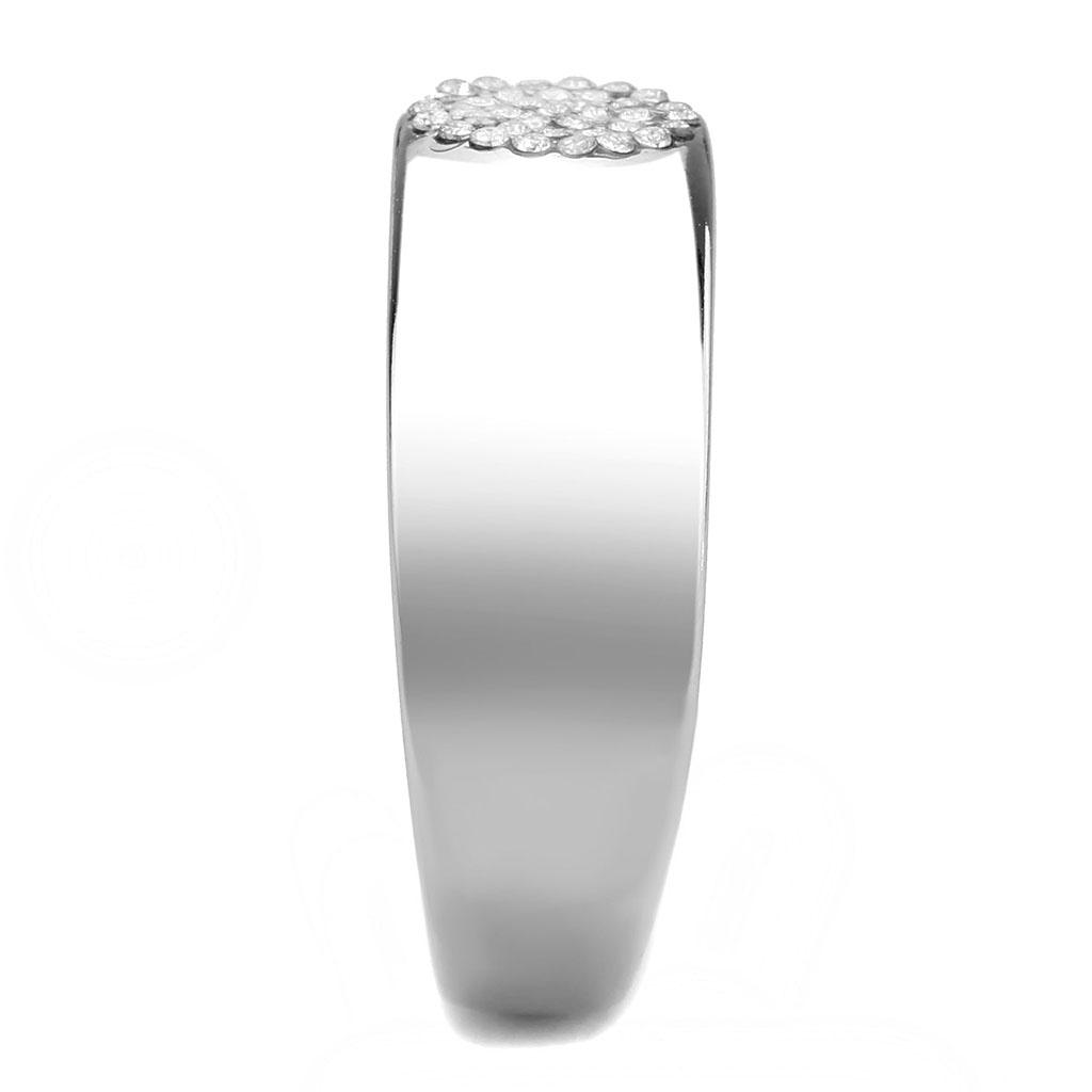 DA367 - High polished (no plating) Stainless Steel Ring with AAA Grade CZ in Clear