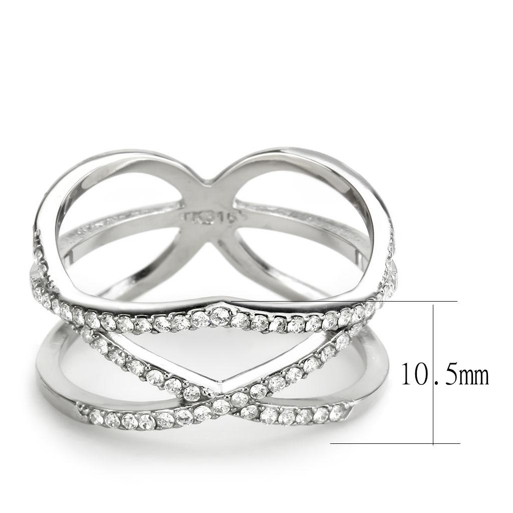 DA381 - High polished (no plating) Stainless Steel Ring with AAA Grade CZ in Clear