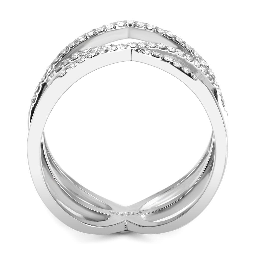 DA381 - High polished (no plating) Stainless Steel Ring with AAA Grade CZ in Clear