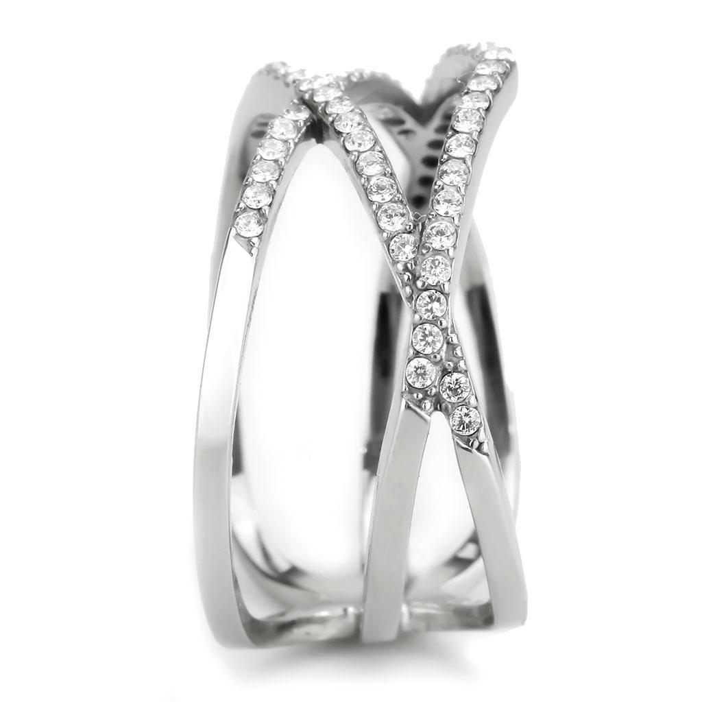 DA381 - High polished (no plating) Stainless Steel Ring with AAA Grade CZ in Clear