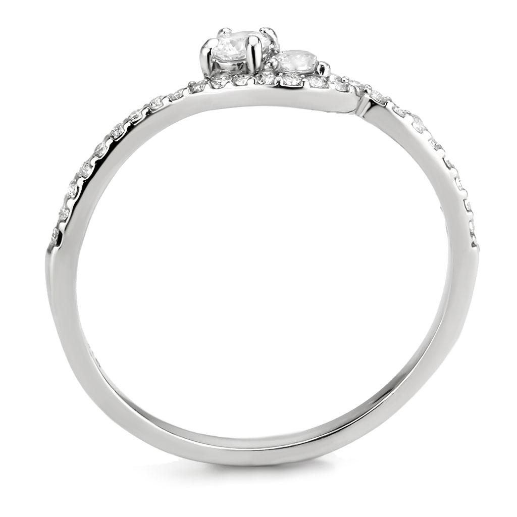 DA382 - High polished (no plating) Stainless Steel Ring with AAA Grade CZ in Clear