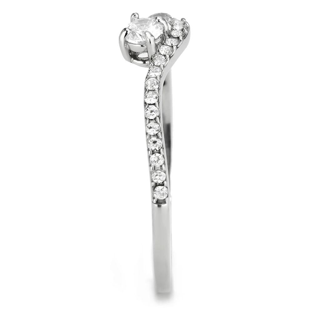 DA382 - High polished (no plating) Stainless Steel Ring with AAA Grade CZ in Clear