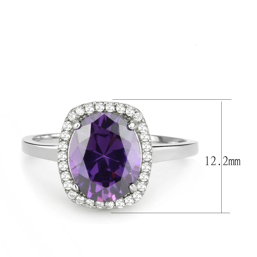 DA385 - High polished (no plating) Stainless Steel Ring with AAA Grade CZ in Amethyst