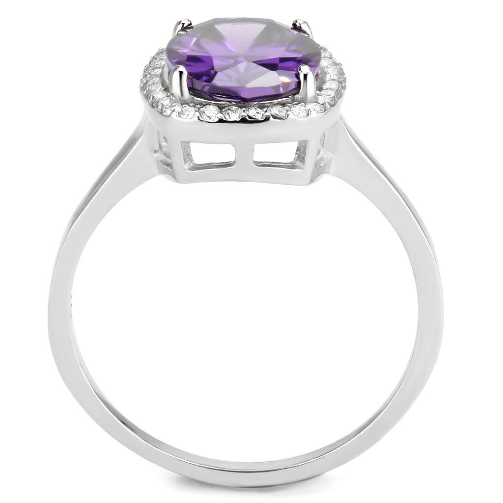 DA385 - High polished (no plating) Stainless Steel Ring with AAA Grade CZ in Amethyst