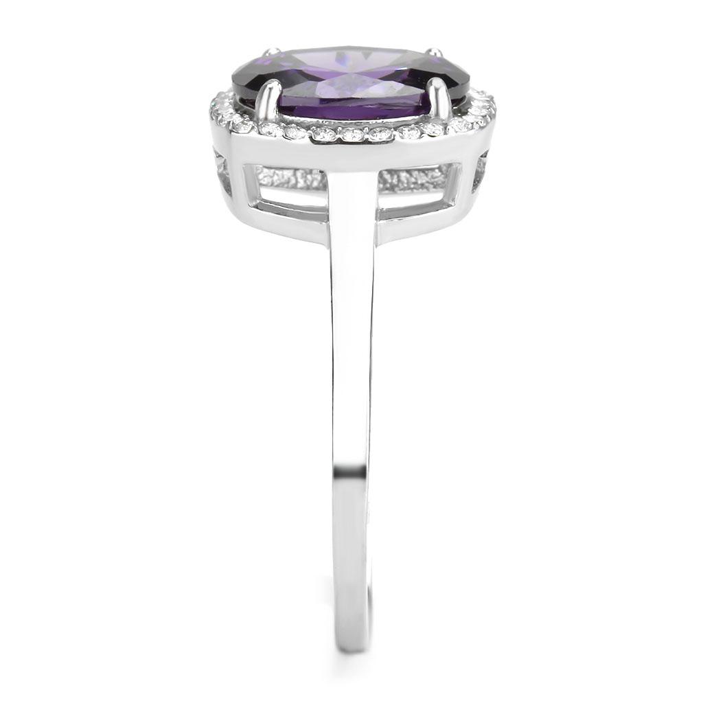 DA385 - High polished (no plating) Stainless Steel Ring with AAA Grade CZ in Amethyst