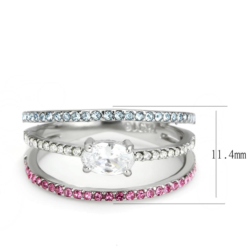 DA386 - High polished (no plating) Stainless Steel Ring with AAA Grade CZ in Multi Color