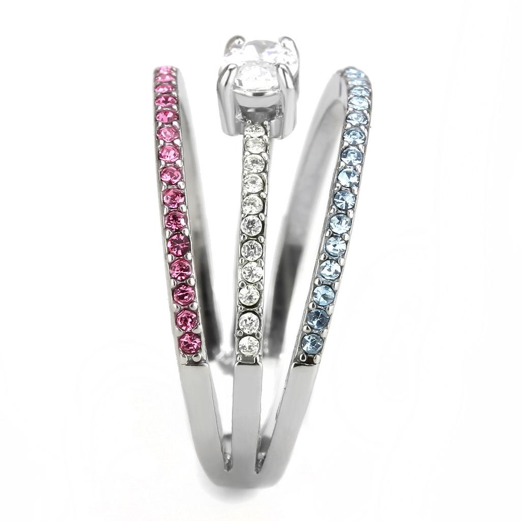 DA386 - High polished (no plating) Stainless Steel Ring with AAA Grade CZ in Multi Color
