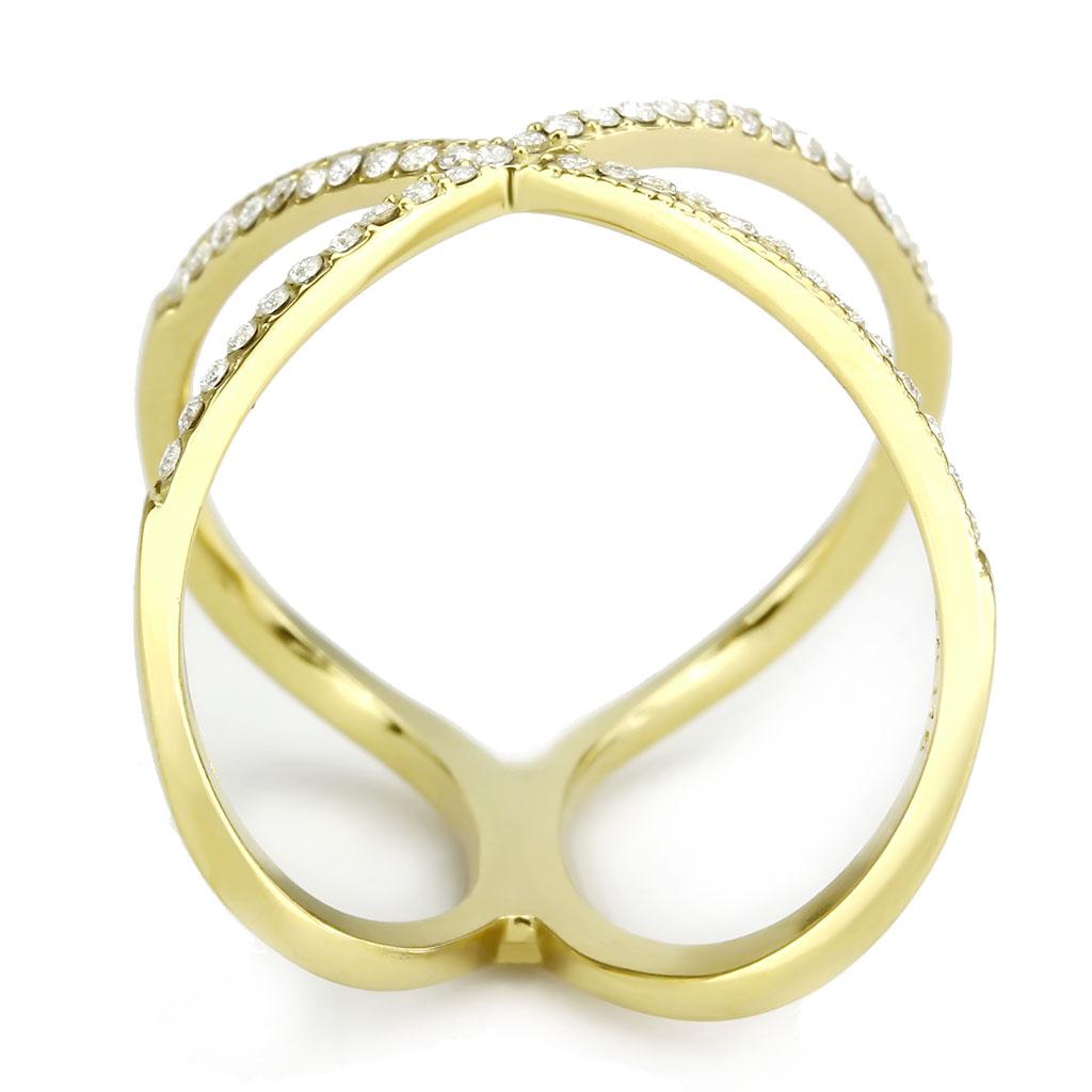 DA387 - IP Gold(Ion Plating) Stainless Steel Ring with AAA Grade CZ in Clear