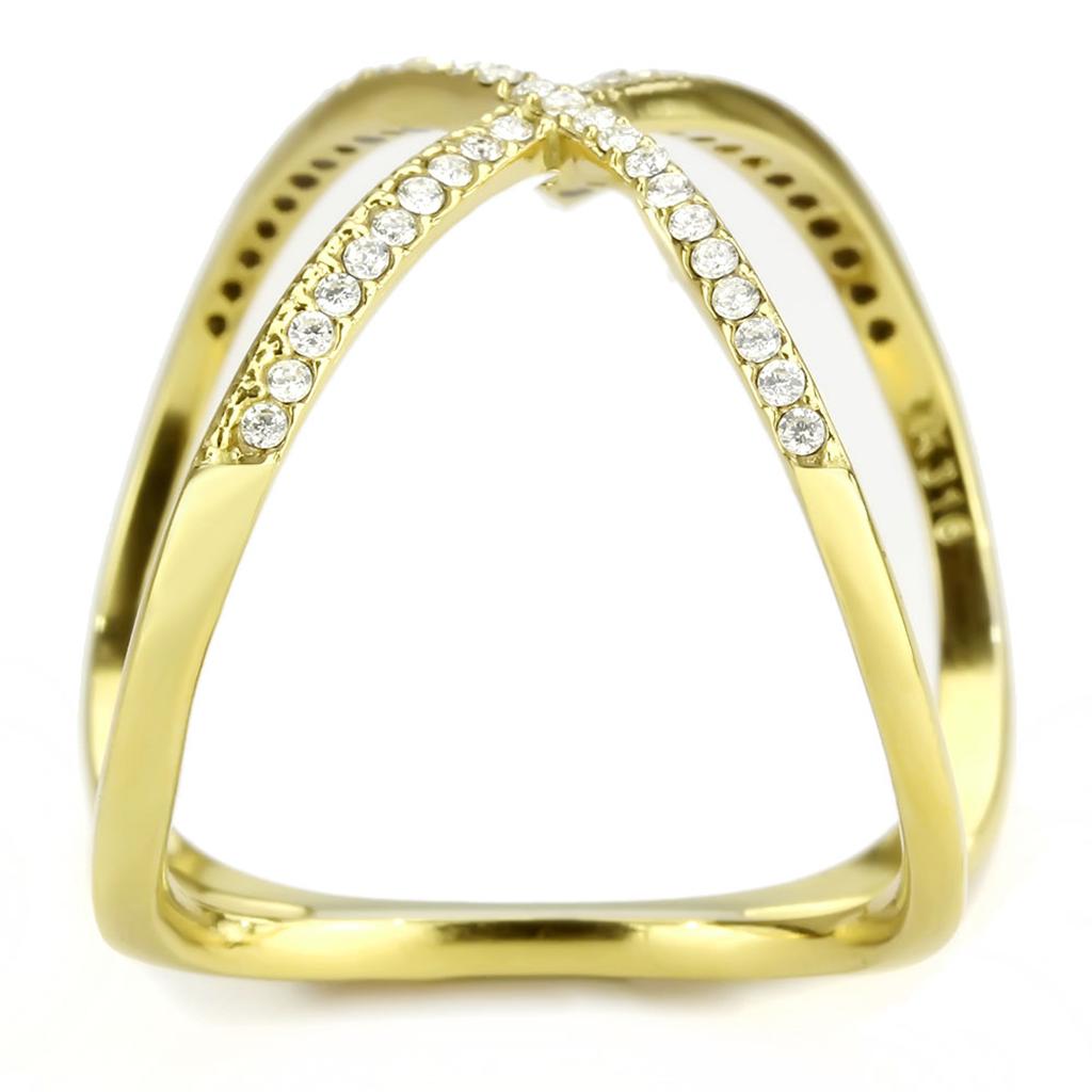 DA387 - IP Gold(Ion Plating) Stainless Steel Ring with AAA Grade CZ in Clear