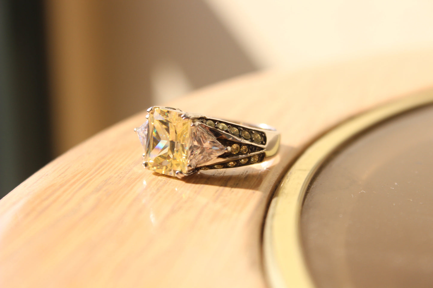 LOAS1389 - Rhodium 925 Sterling Silver Ring with AAA Grade CZ in Light Yellow