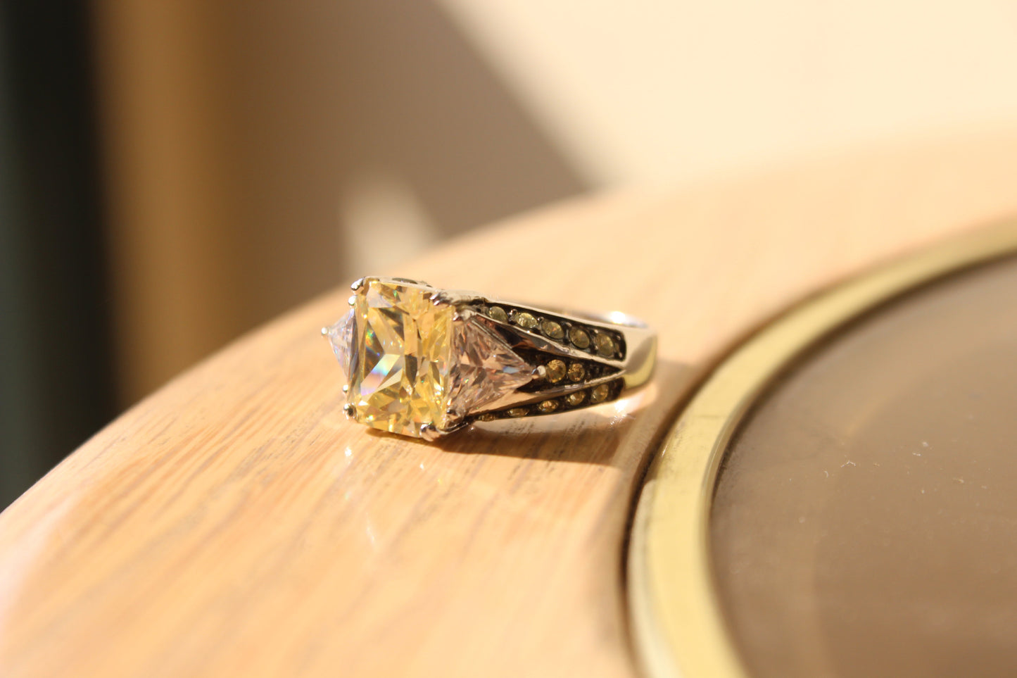 LOAS1389 - Rhodium 925 Sterling Silver Ring with AAA Grade CZ in Light Yellow
