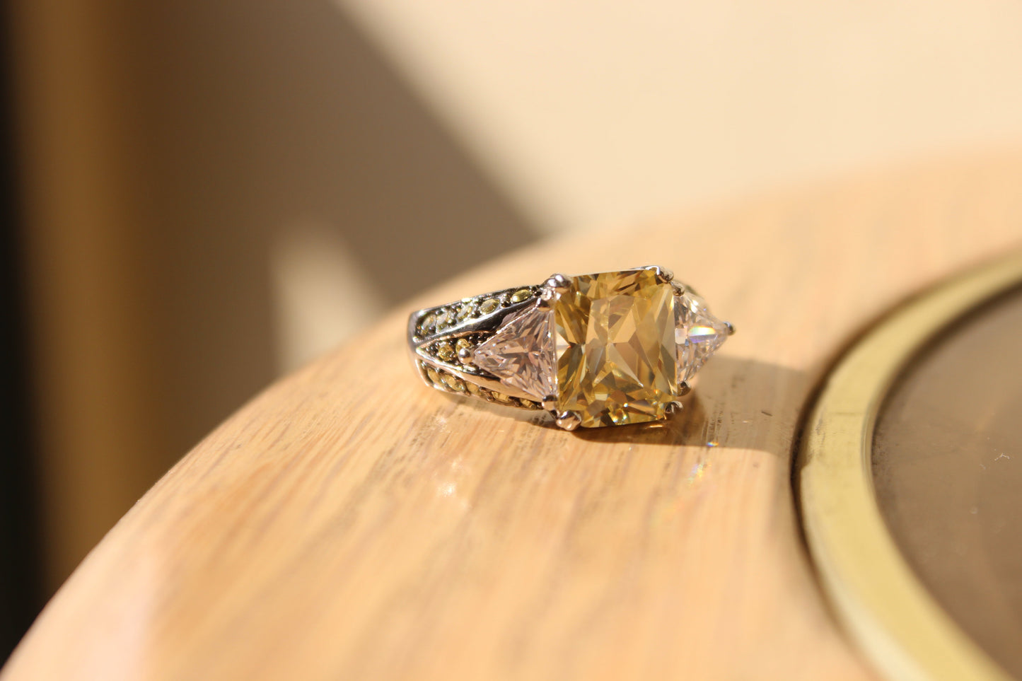 LOAS1389 - Rhodium 925 Sterling Silver Ring with AAA Grade CZ in Light Yellow