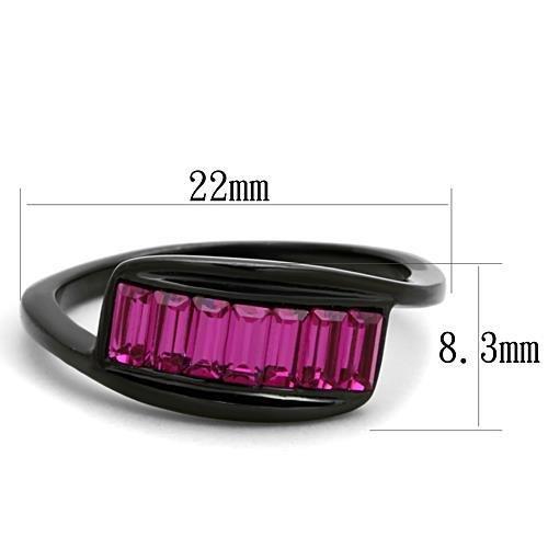 TK1664 - IP Black(Ion Plating) Stainless Steel Ring with Top Grade Crystal in Fuchsia