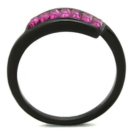 TK1664 - IP Black(Ion Plating) Stainless Steel Ring with Top Grade Crystal in Fuchsia