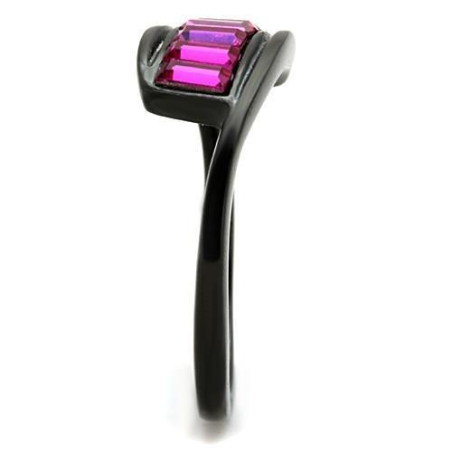 TK1664 - IP Black(Ion Plating) Stainless Steel Ring with Top Grade Crystal in Fuchsia