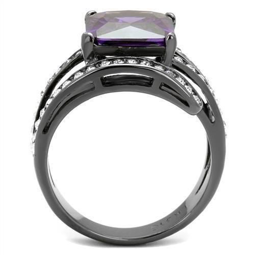 TK1665LJ - IP Light Black (IP Gun) Stainless Steel Ring with AAA Grade CZ in Amethyst