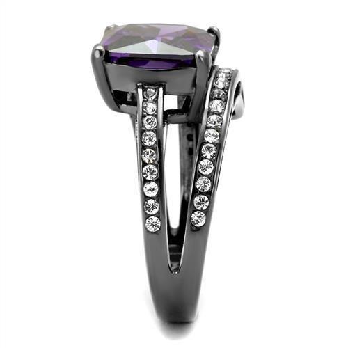 TK1665LJ - IP Light Black (IP Gun) Stainless Steel Ring with AAA Grade CZ in Amethyst
