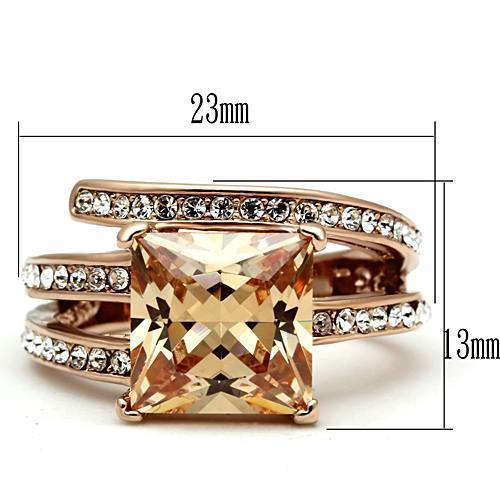 TK1665 - IP Rose Gold(Ion Plating) Stainless Steel Ring with AAA Grade CZ in Champagne