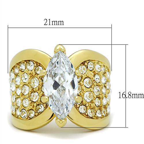 TK1672 - IP Gold(Ion Plating) Stainless Steel Ring with AAA Grade CZ in Clear