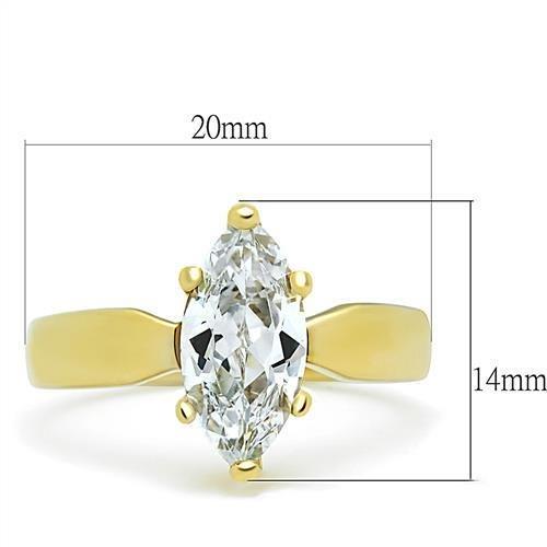 TK1673 - IP Gold(Ion Plating) Stainless Steel Ring with AAA Grade CZ in Clear