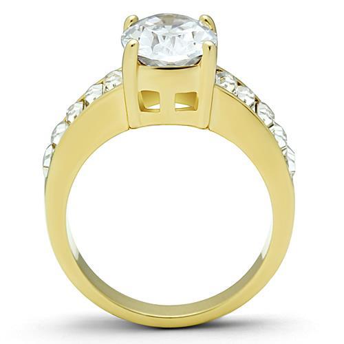 TK1675 - IP Gold(Ion Plating) Stainless Steel Ring with AAA Grade CZ in Clear