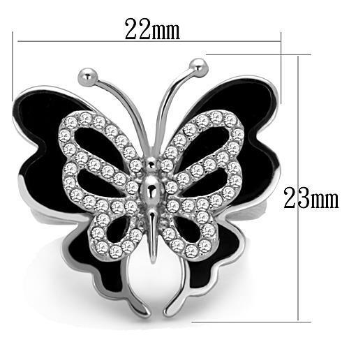 TK1676 - High polished (no plating) Stainless Steel Ring with Top Grade Crystal in Clear