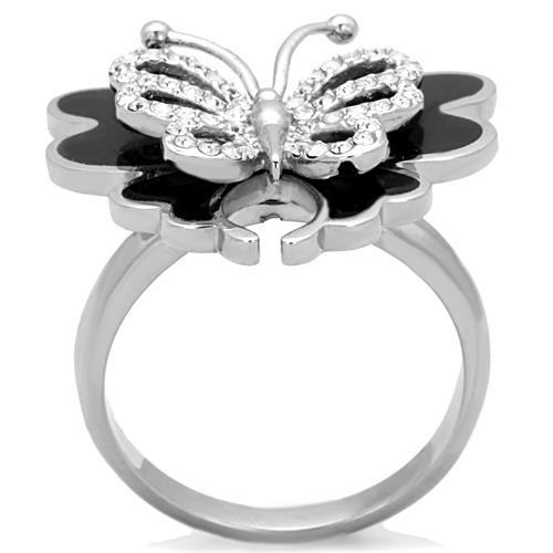 TK1676 - High polished (no plating) Stainless Steel Ring with Top Grade Crystal in Clear