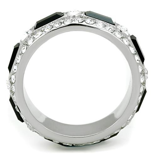 TK1677 - High polished (no plating) Stainless Steel Ring with Top Grade Crystal in Jet