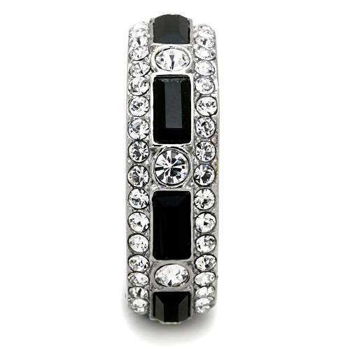 TK1677 - High polished (no plating) Stainless Steel Ring with Top Grade Crystal in Jet