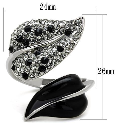 TK1678 - High polished (no plating) Stainless Steel Ring with Top Grade Crystal in Jet