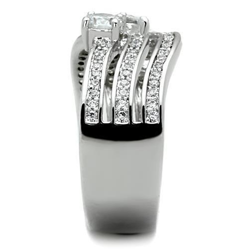 TK1683 - High polished (no plating) Stainless Steel Ring with AAA Grade CZ in Clear